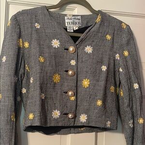 Teri Jon Women's Black and Yellow Floral Jacket Vintage Size 4